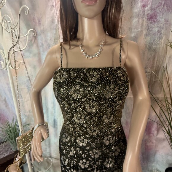 NEW📌 Je Matadi Lace Black/ Gold Floral Maxi Formal Dress with Long Slit - Picture 3 of 15